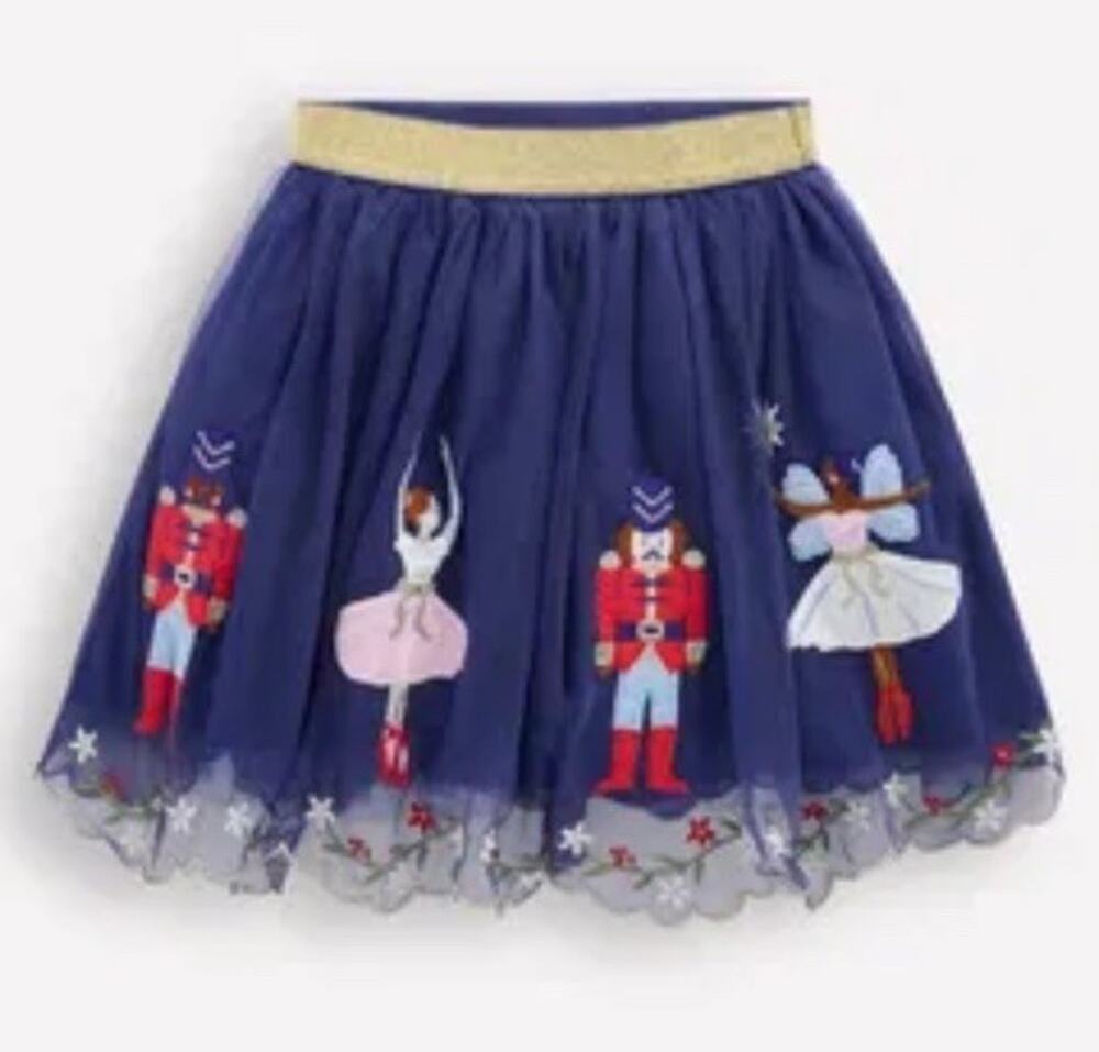 Mini Boden Appliqué Tulle Skirt Navy Blue Nutcracker Sz 6-7 NWT $80